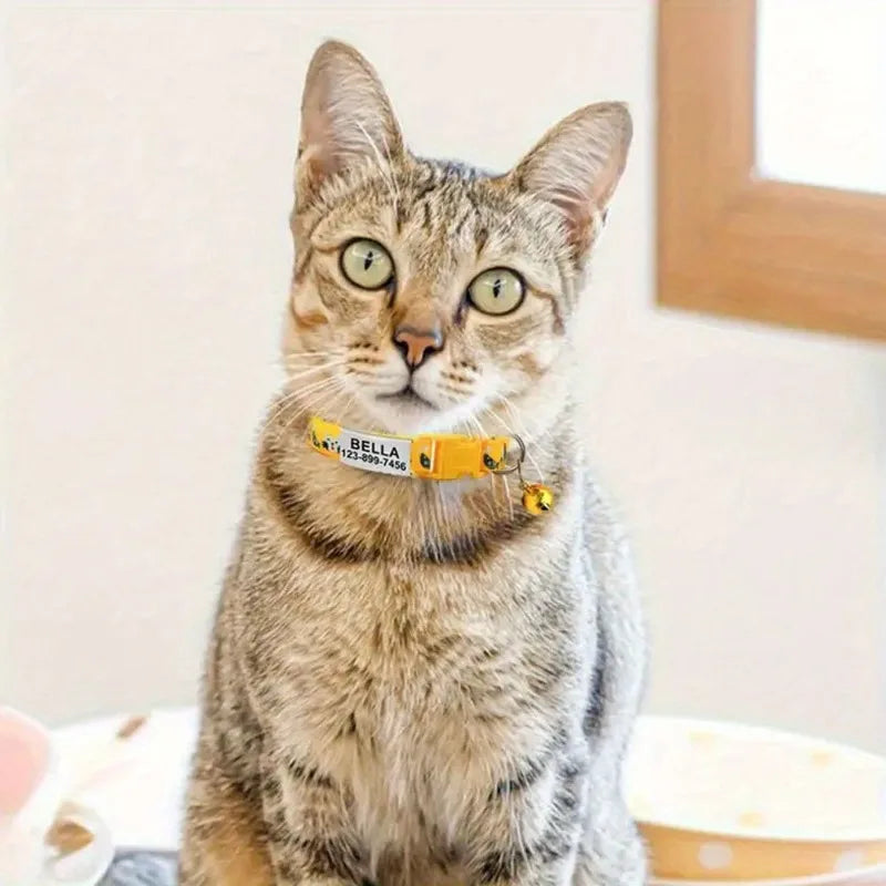 Personalized Cat Collar with Bell Buckle Customized Nametag Puppy Kitten Necklace Free Engraved name ID tag Nameplate