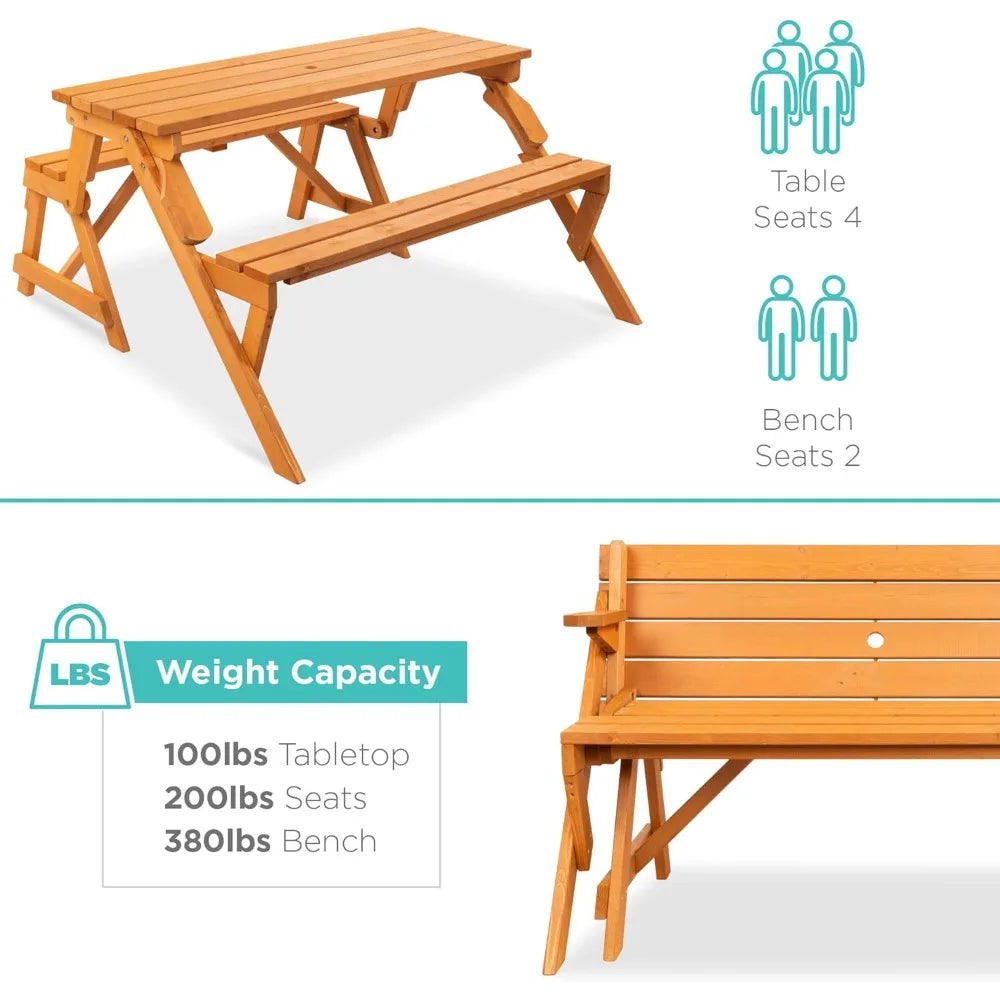 Best Choice Products 2-In-1 Outdoor Wooden Picnic Table Bench