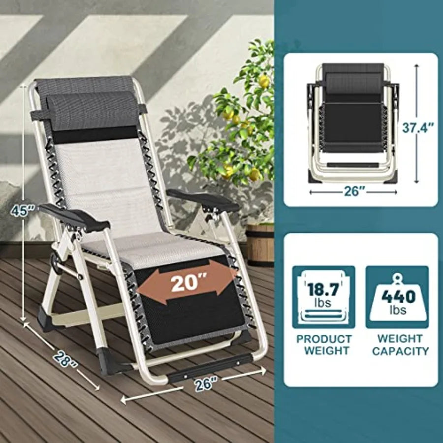 Padded Zero Gravity Chair Folding Outdoor Lounge Chairs Adjustable Reclining Camping Chairs with Cup Holder Ergonomic Patio Law