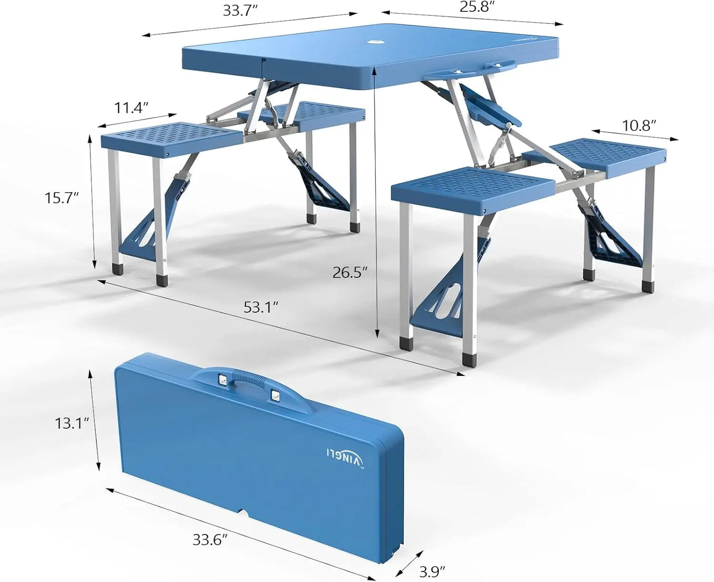 mesa para picnic plegable,4 Ft Camping Picnic Table Set with 4 Seats with Umbrella Hole Folding Lightweight Suitcase Card Table