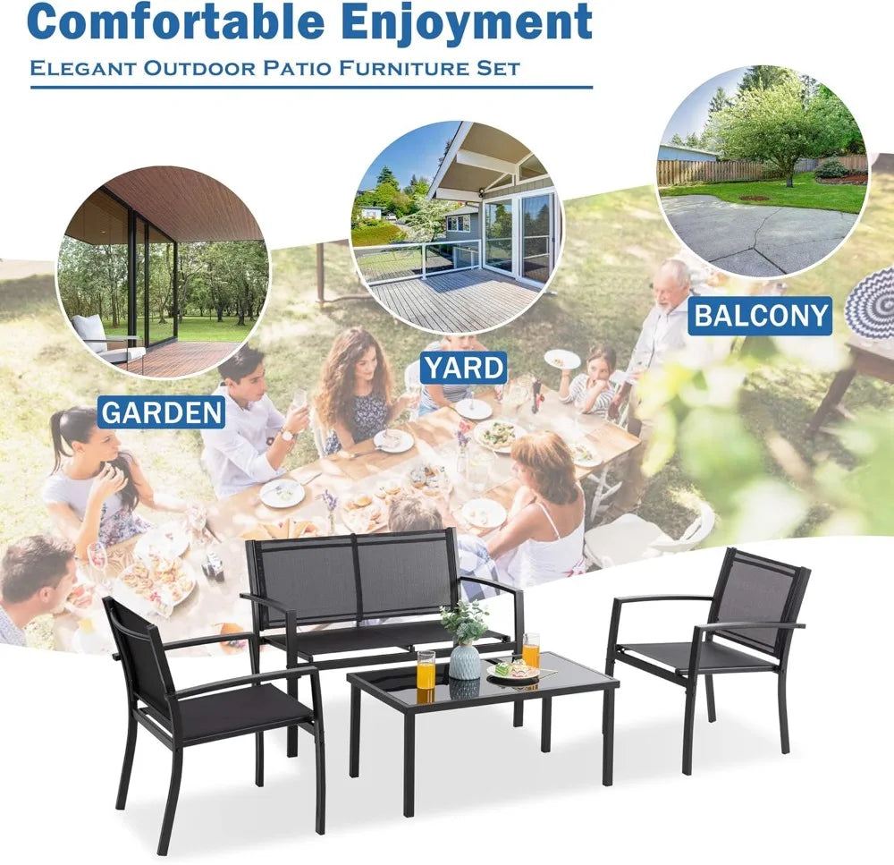 Outdoor Patio Furniture Set With Glass Coffee Table