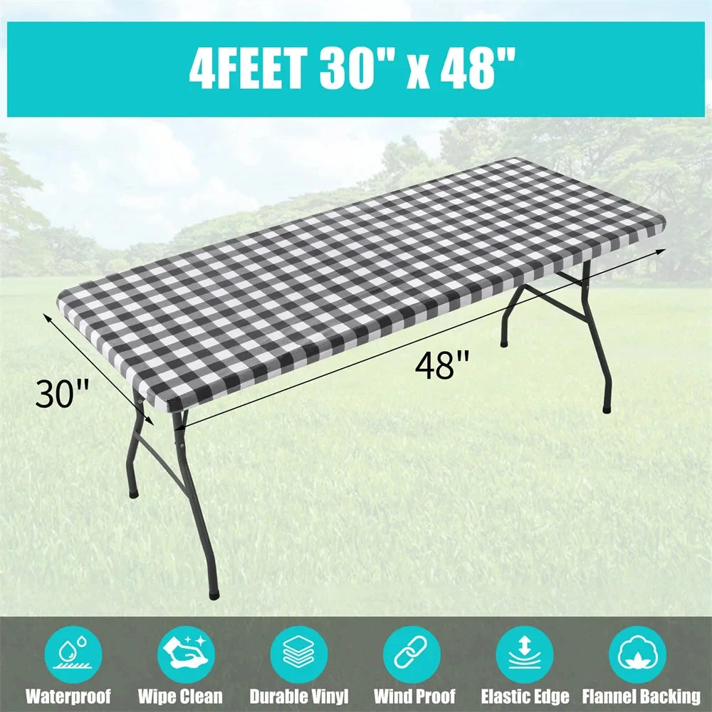 Kitinjoy Rectangle Table Cover Elastic Waterproof Table Cover Fitted Vinyl Tablecloth For Home Party Camping Table Cloth Outdoor