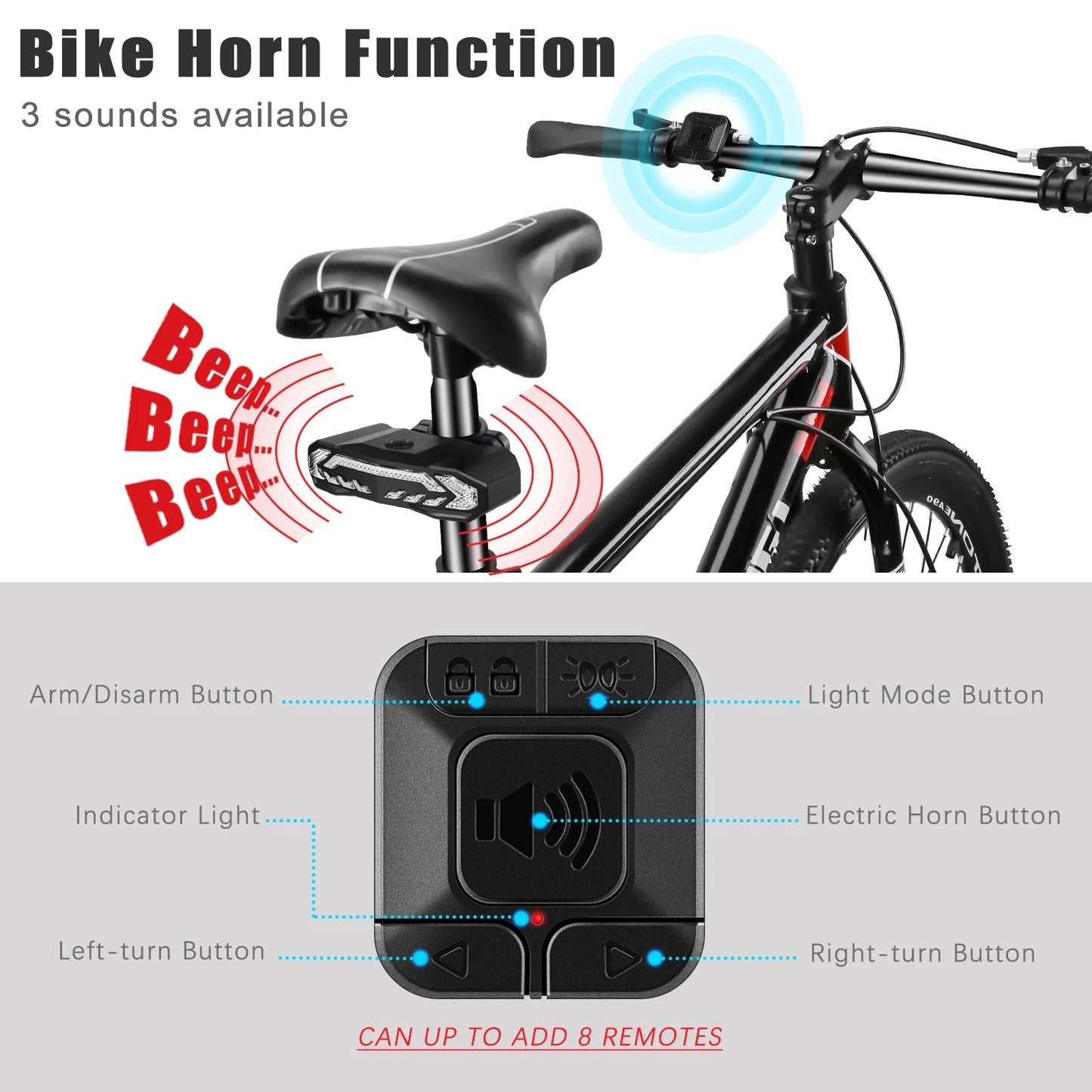 Smart Bike Taillight Bike Anti Theft Alarm Horn With Remote Rechargeable Waterproof Bicycle Rear Lamp With Turn Signals