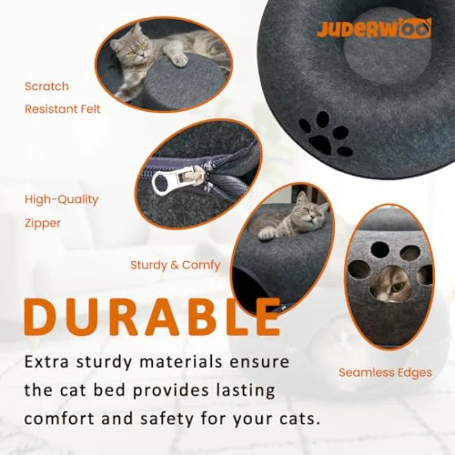 Peekaboo Cat Tunnel with Cute Paw Window Large Indoor Donut Cat Cave for Play Nap Random Zipper Color White/Charcoal Gray Scrat