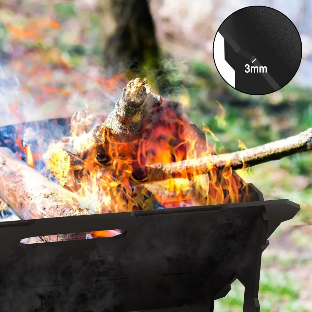 20 inch Fire Pit, Outdoor Portable Firepit with BBQ Tray, Detachable Camping Steel Fire Pits for Backyard, Patio, Picnic, Bonfir