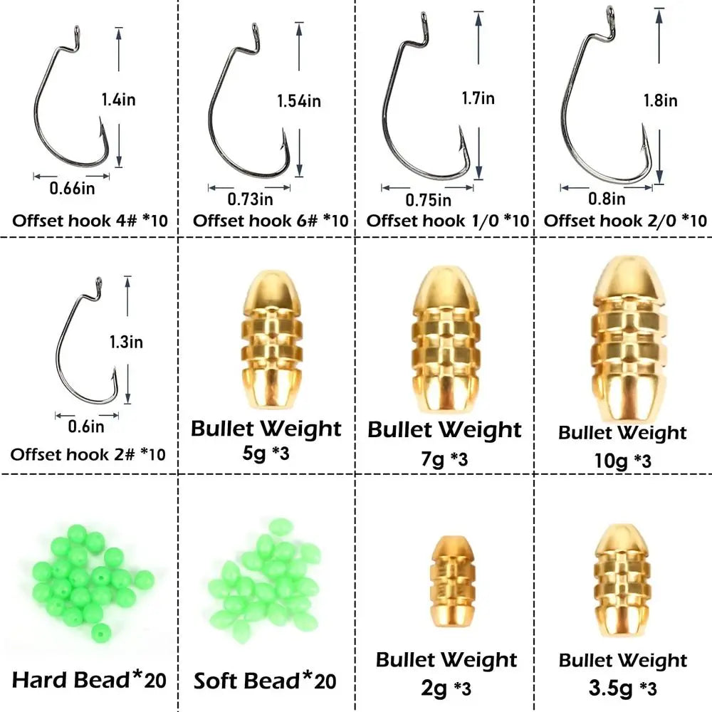 105-Piece Fishing Sinkers and Hooks Set for Worm, Beads, Bullet Weights, and Rigs - Suitable for Bass and Fresh/Saltwater
