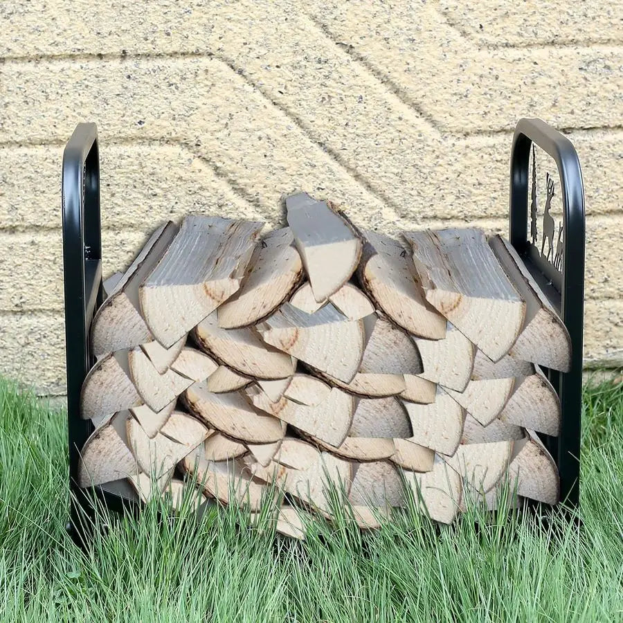 Rack OutdoorHeavy Duty Indoor Wood Storage Black Powder Coated Steel Log Rack Holder for Fireplace,Patio, Pile Storage Stacker O