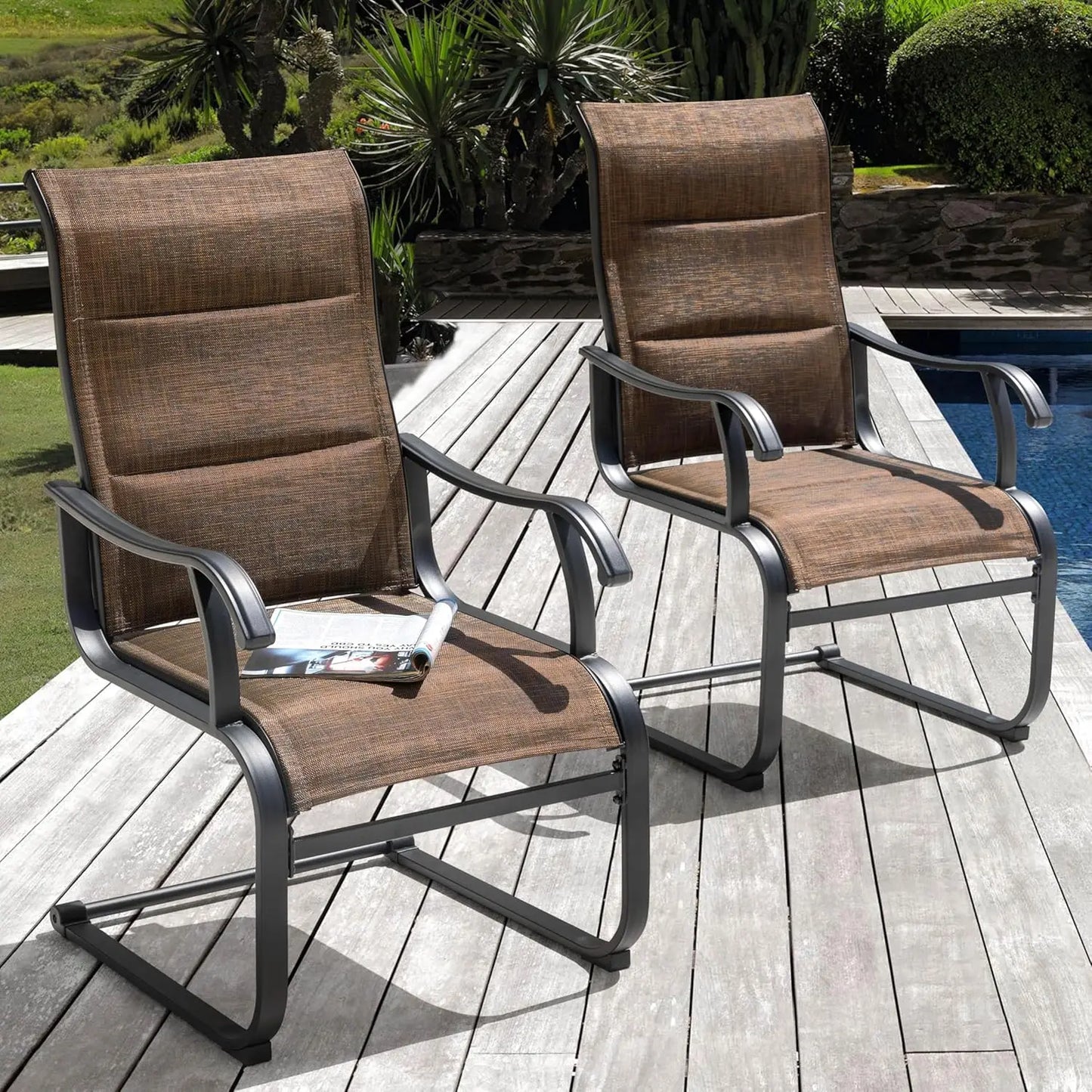 Patio Dining Chairs Set of 2, All Weather Outdoor Padded Textilene Patio Chairs, Breathable Spring Motion Textile, Customized