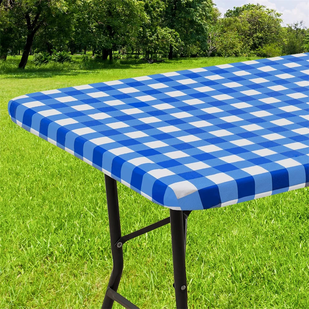 Kitinjoy Rectangle Table Cover Elastic Waterproof Table Cover Fitted Vinyl Tablecloth For Home Party Camping Table Cloth Outdoor