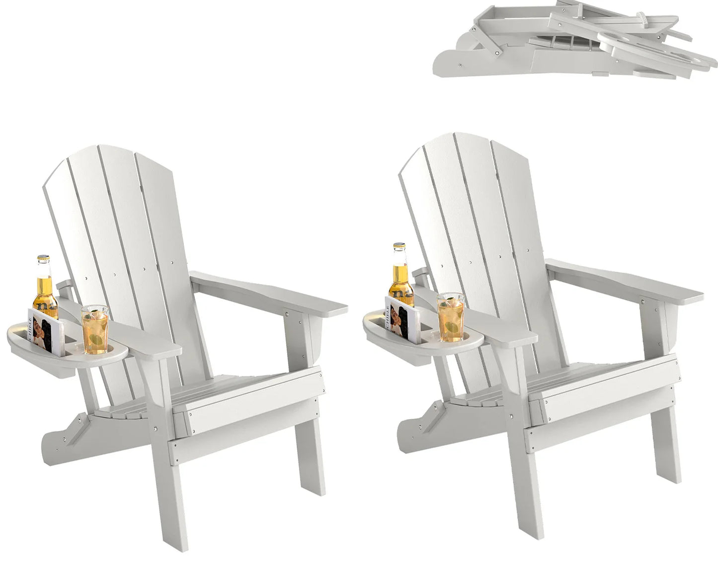 FOOWIN 1/2pcs Folding Adirondack Chair Weather Resistant HDPE Plastic Cup Holder Outdoor Patio Garden Fire Pit Deck Lawn