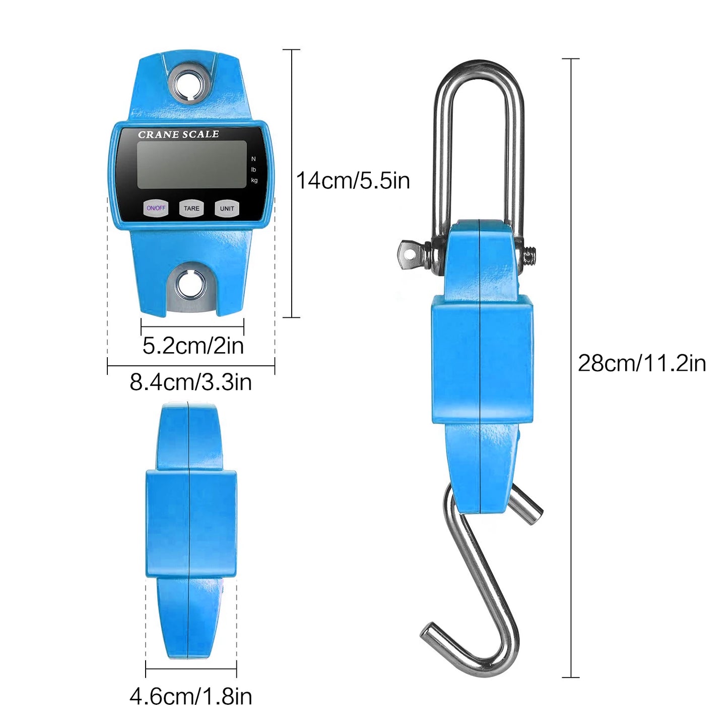 660lb Digital Hanging Scale with Cast Aluminum Case Handheld 300Kg Mini Crane Scale with Hooks for Farm Hunting Fishing Outdoor