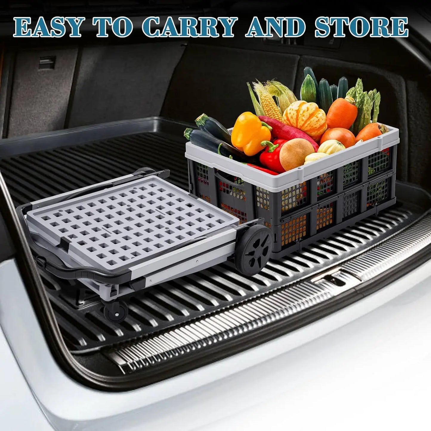 Collapsible Shopping Cart on Wheels, Folding Shopping Cart with 360° Swivel Wheels, Multi Use Utility Cart Adjustable Portable T