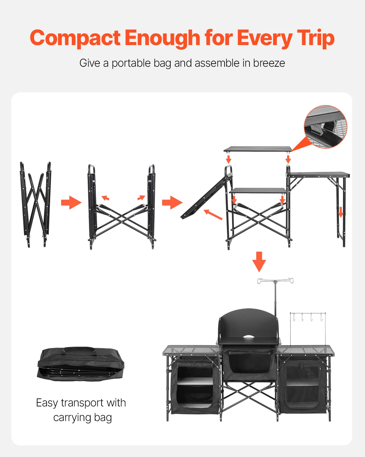 Camping Kitchen Table Aluminum Portable Cook Station With Storage