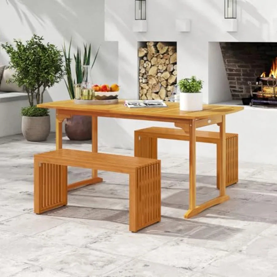 Patio Acacia Wood Bench 36 Outdoor All-Slat Wood Bench for 2 People 800 lbs Capacity Outdoor Backless Seating Furniture for Par