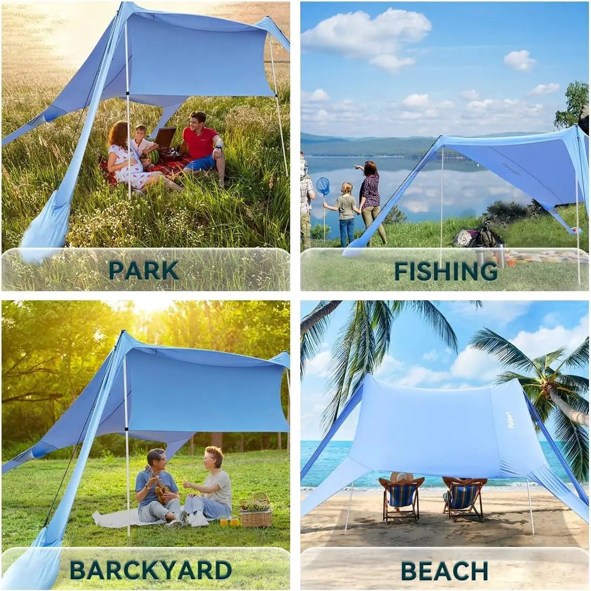 Beach Tent Sun Shelter, Portable Beach Shade Canopy UPF50+ with Sandbags for Outdoor Family Camping