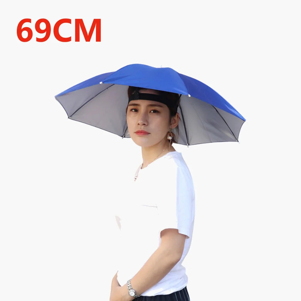 55/69/77/95cm Outdoor Fishing Caps Rain Umbrella Hat Foldable Fishing Sunshade Headwear Cap Waterproof Camping Beach Fishing Hat