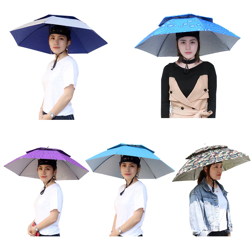55/69/77/95cm Outdoor Fishing Caps Rain Umbrella Hat Foldable Fishing Sunshade Headwear Cap Waterproof Camping Beach Fishing Hat