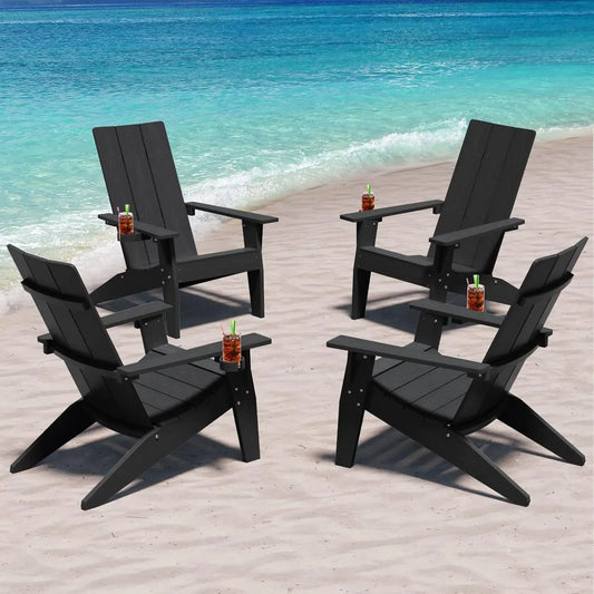 Modern Adirondack Chairs Set of 4 Weather Resistant with Cup Holder Oversize Plastic Fire Pit Chairs Plastic, Customized