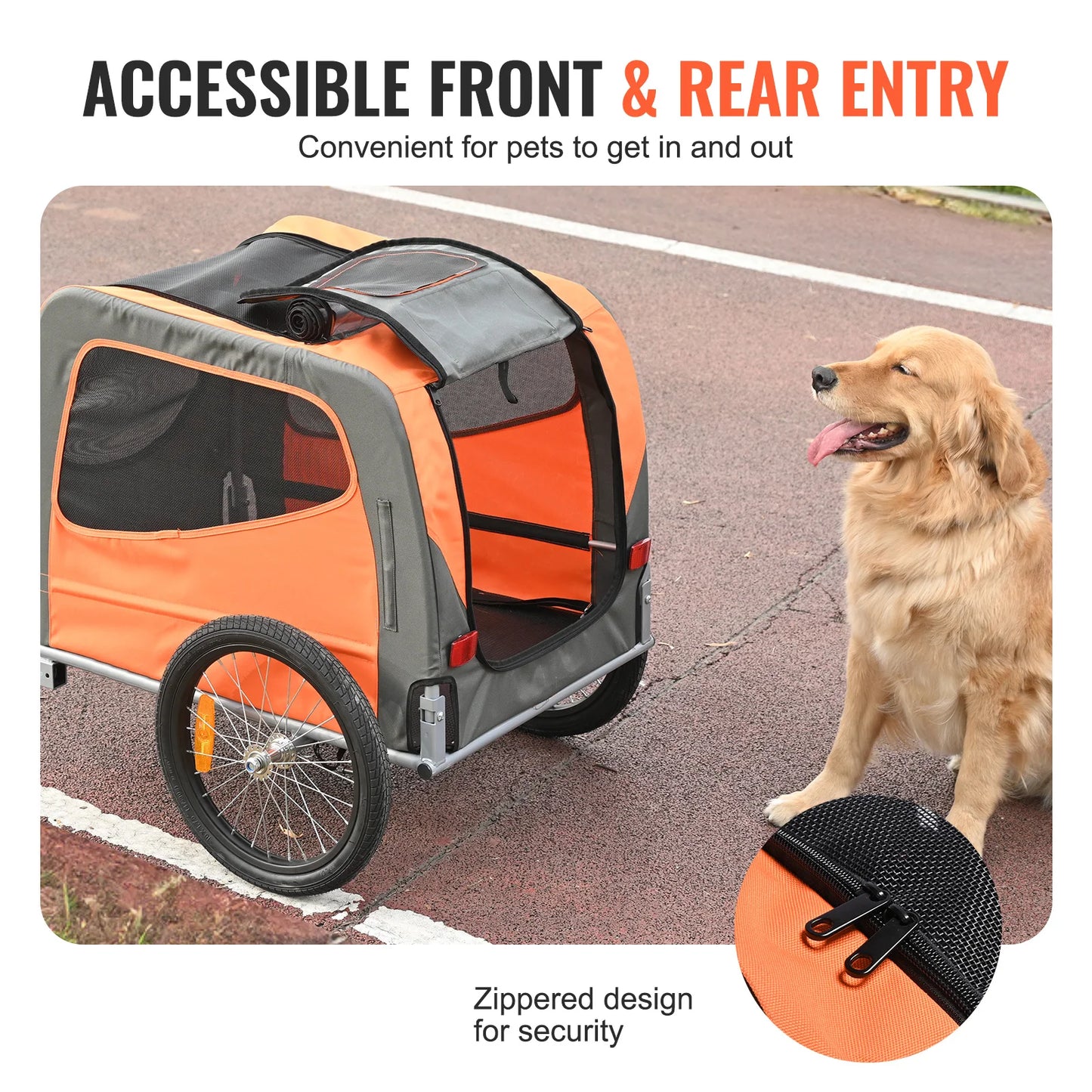 SucceBuy 66 lbs Pet Cart Bicycle Carrier Dog Bike Trailer with Folding Frame,Wheels Coupler Reflectors Flag for Dogs Accessories