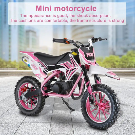 49cc 2-Stroke Kids Dirt Bike - Gas Powered Motocross Mini Motorcycle with Front and Rear Disc Brakes, Off-Road Pocket Motorbike