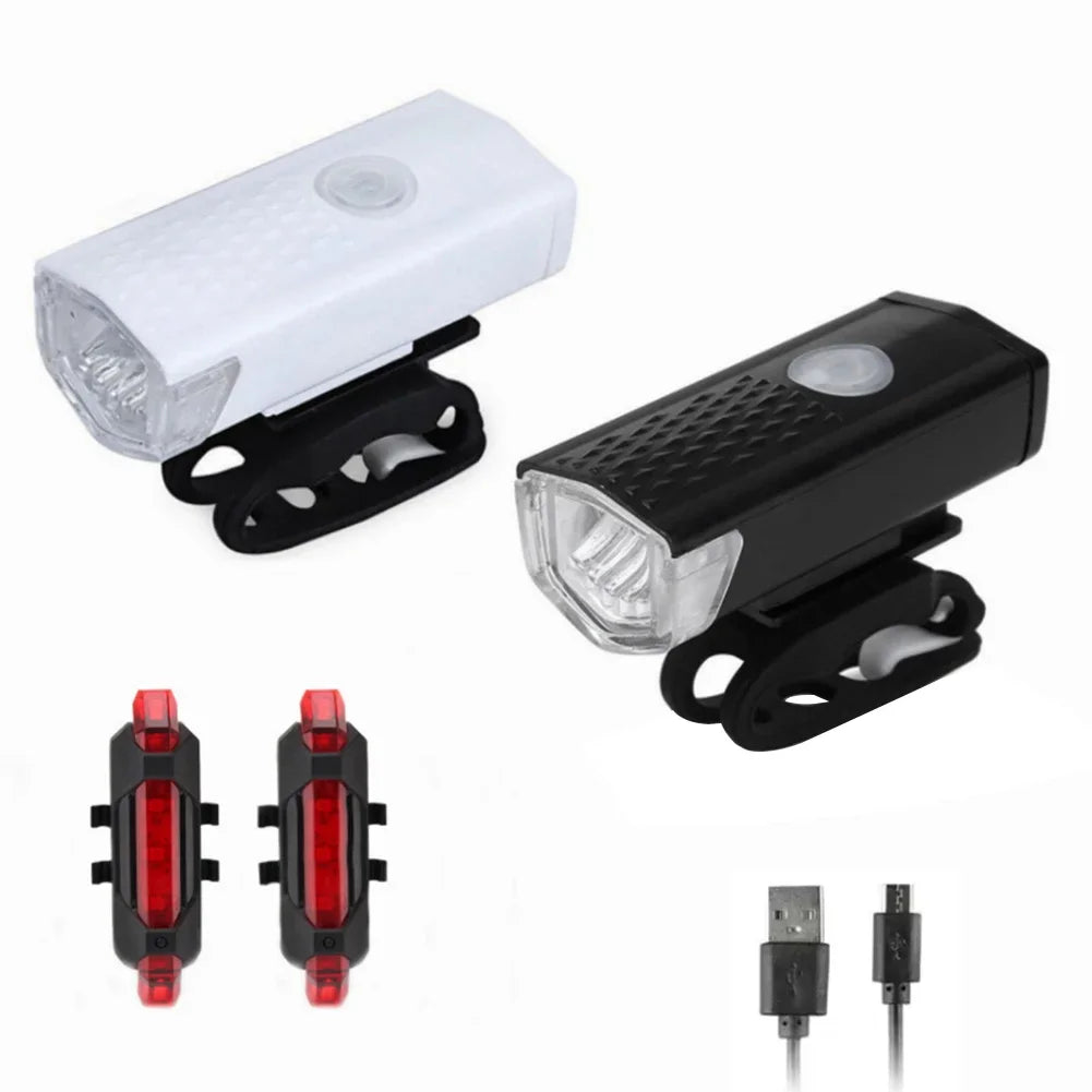 Bicycle Front & Rear Light Set Bicycle Head Light IPX4 Waterproof Bike LED Flashlight USB Rechargeable Cycling Accessories