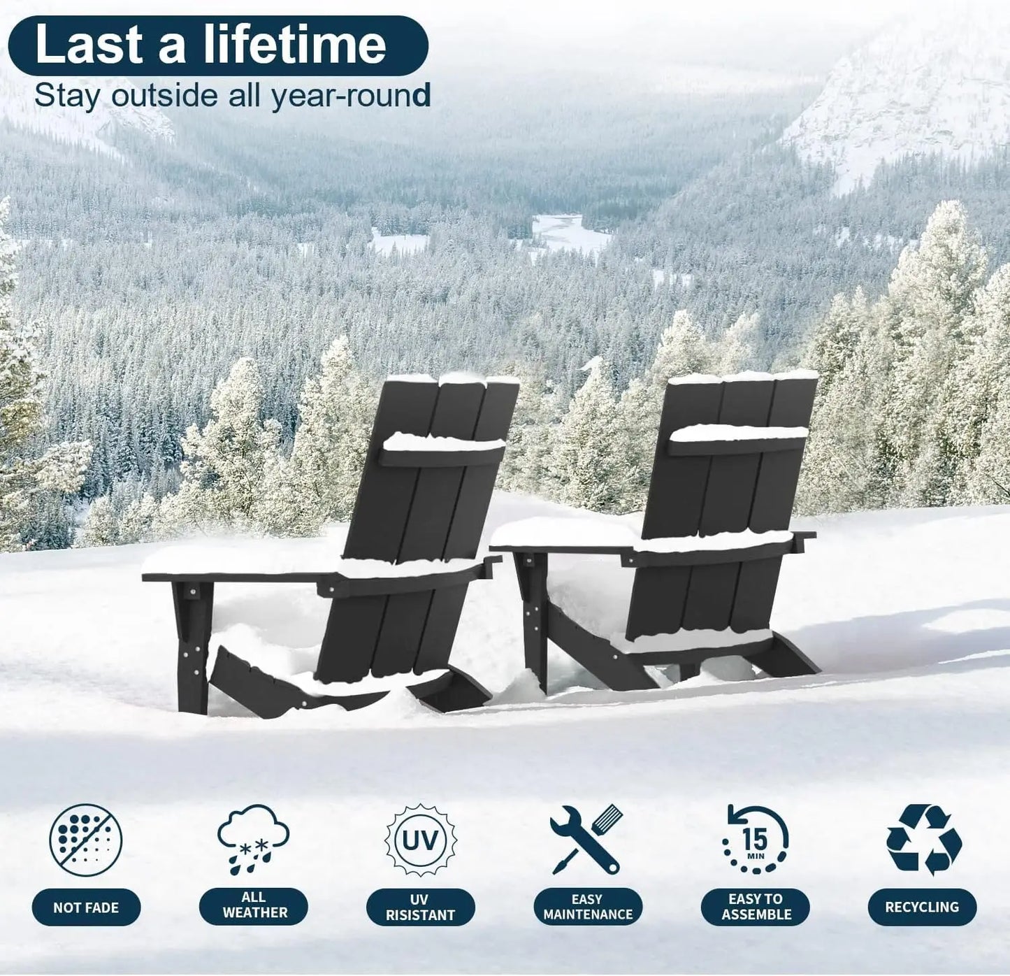 Modern Adirondack Chairs Set of 4 Weather Resistant with Cup Holder Oversize Plastic Fire Pit Chairs Plastic, Customized