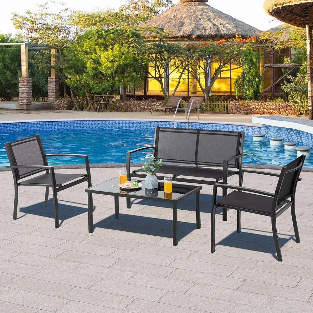 Outdoor Patio Furniture Set With Glass Coffee Table