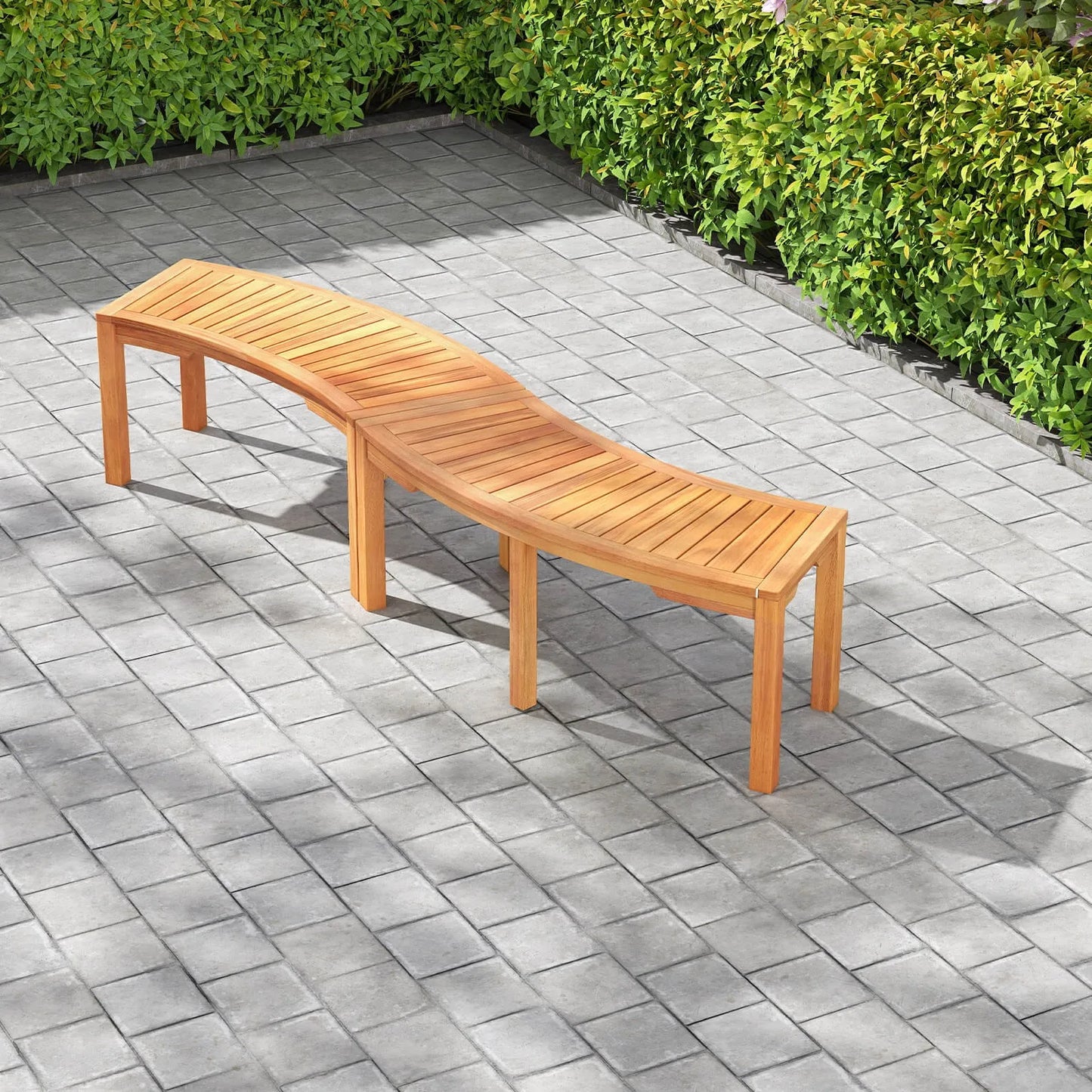 Outdoor Curved Bench w/Slatted Seat Wrap Around Tree Bench 2-Person Seating