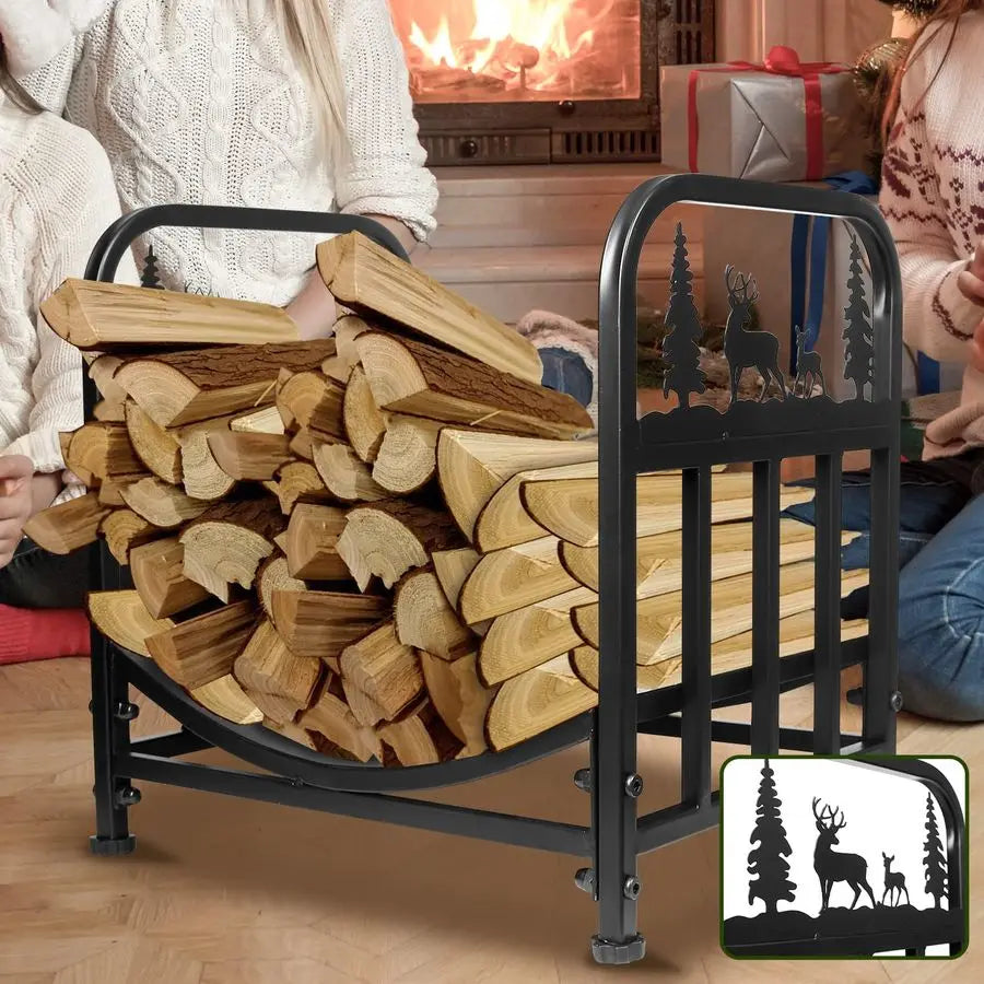 Rack OutdoorHeavy Duty Indoor Wood Storage Black Powder Coated Steel Log Rack Holder for Fireplace,Patio, Pile Storage Stacker O