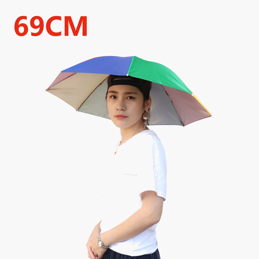 55/69/77/95cm Outdoor Fishing Caps Rain Umbrella Hat Foldable Fishing Sunshade Headwear Cap Waterproof Camping Beach Fishing Hat