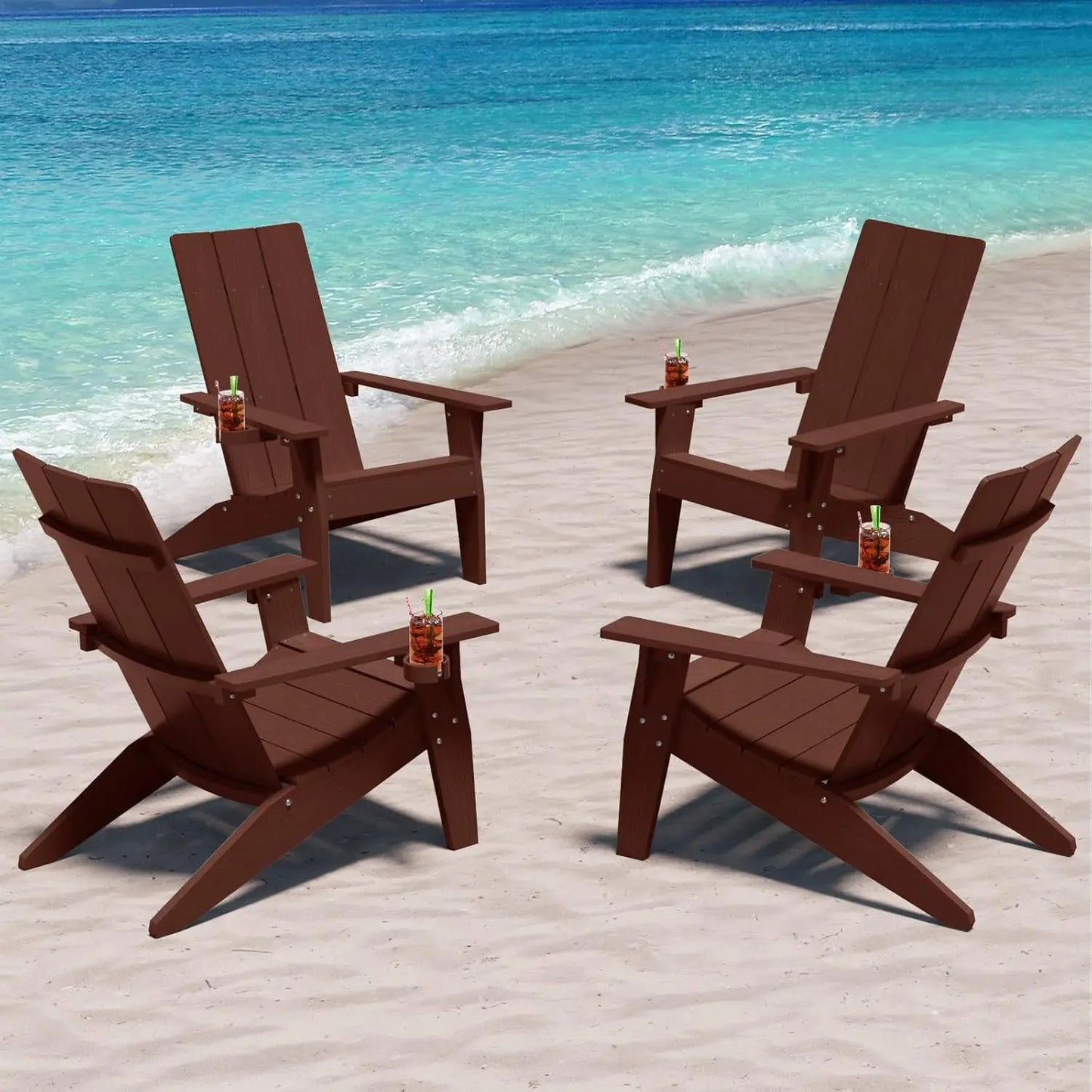 Modern Adirondack Chairs Set of 4 Weather Resistant with Cup Holder Oversize Plastic Fire Pit Chairs Plastic, Customized
