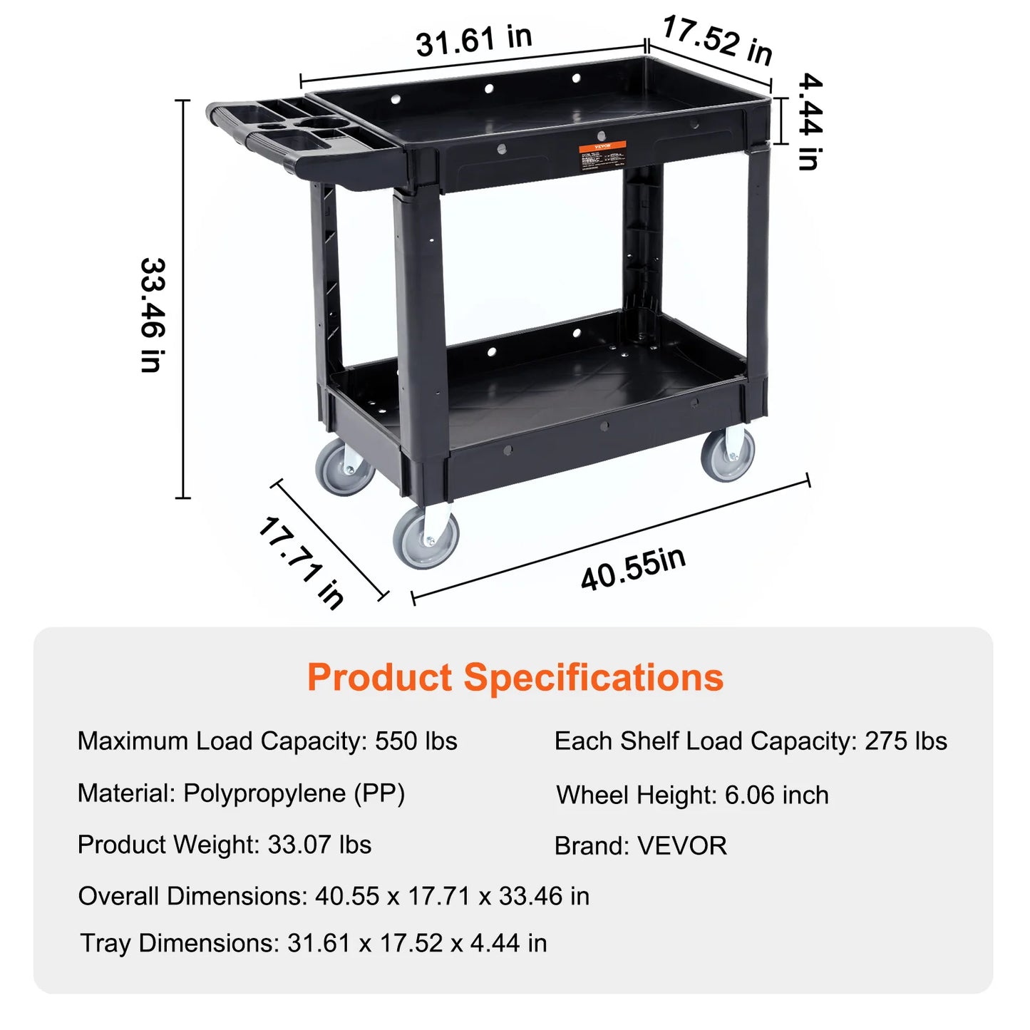 SucceBuy 2/3 Shelf Utility Service Cart Dolly with 360° Swivel Wheels Ergonomic Storage Handle for Warehouse/Garage/Cleaning
