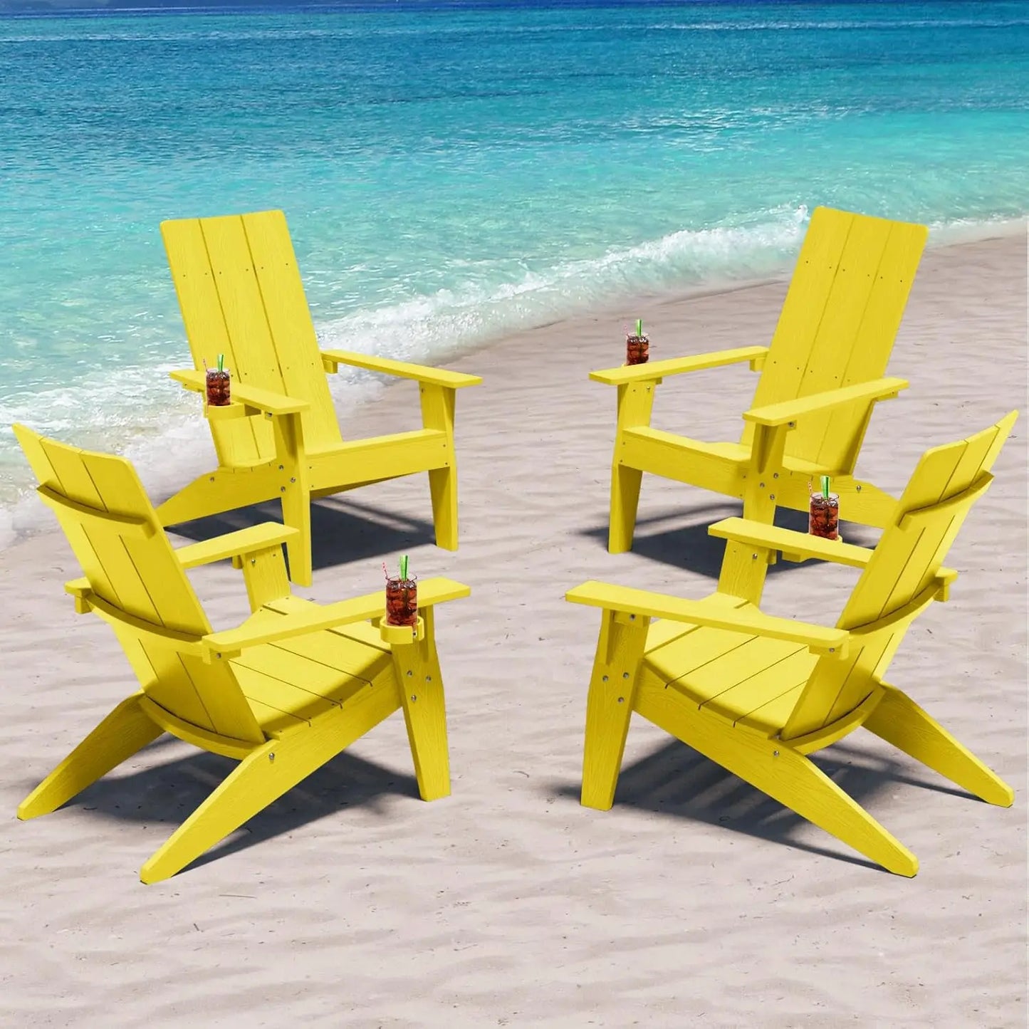 Modern Adirondack Chairs Set of 4 Weather Resistant with Cup Holder Oversize Plastic Fire Pit Chairs Plastic, Customized