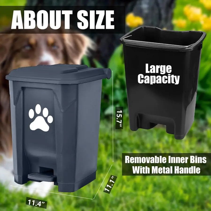 Dog Poop Trash Can Outdoors Pet Waste Station with Lid Dog Waste Disposal Container with Removable Inner Bin Bucket HandsFree Pe