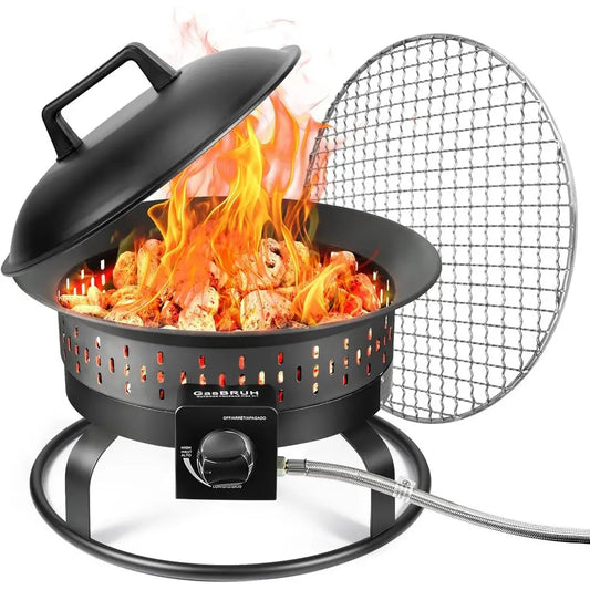 Portable Outdoor Propane Fire Pit with Grill, Cover & Carry Kit, 60,000 BTU, Perfect for Patio, Camping, RV, Smokeless