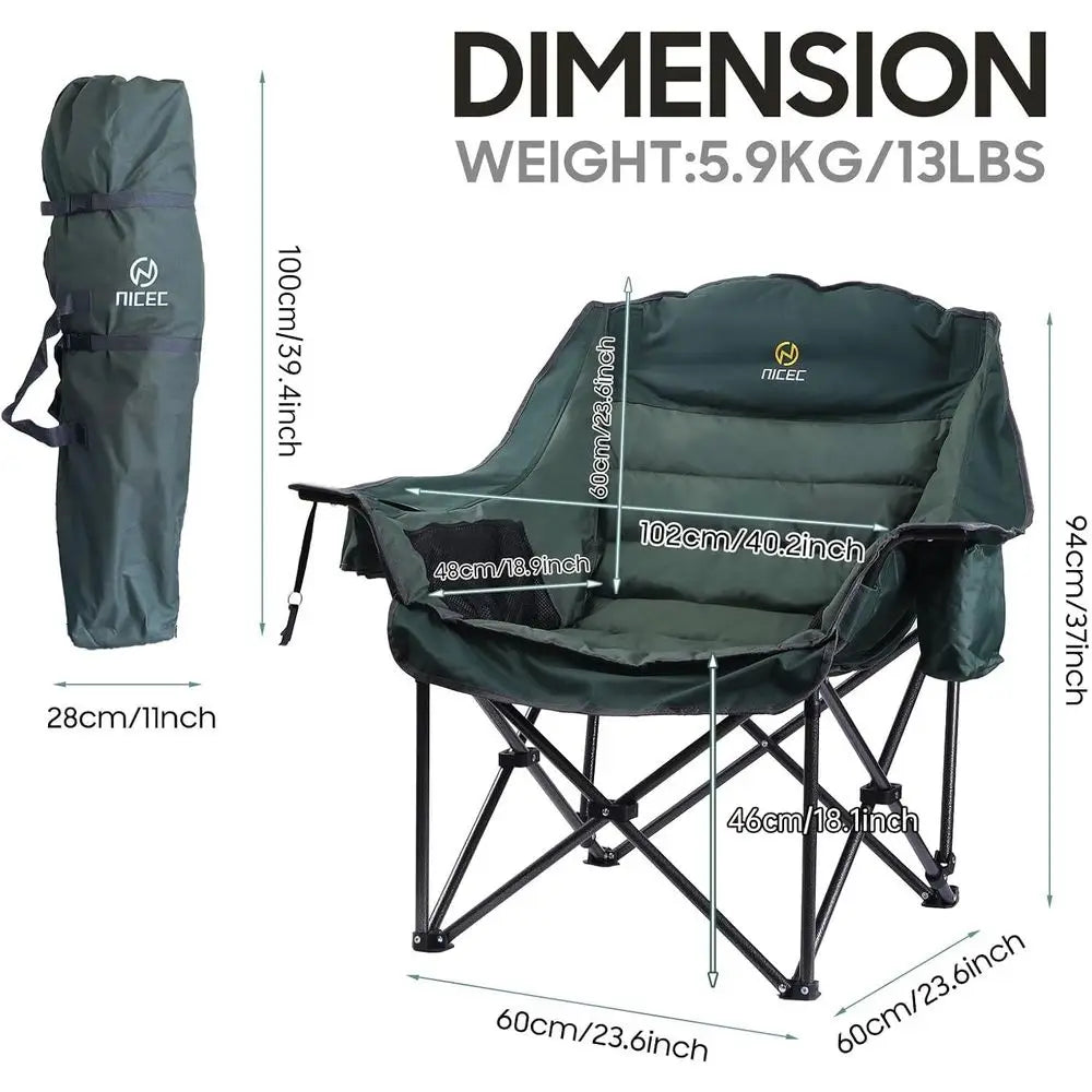 Extra-Large Padded Outdoor Camping Chair with Cooler, Cupholder, and Carry Bag