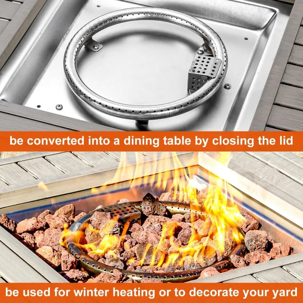 Sxyayi Propane Fire Pit Table Lid Lava Rock 50000 BTU