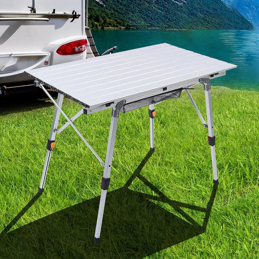 Adjustable Height Folding Camping Table, Lightweight Aluminum with Carrying Bag for Outdoor Cooking and Picnics