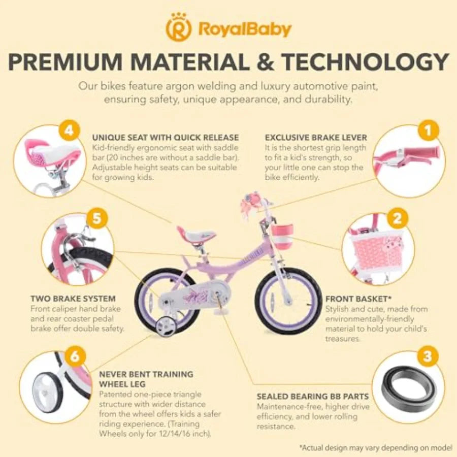 OLOEY Princess Girls Bike With Basket For Young Riders