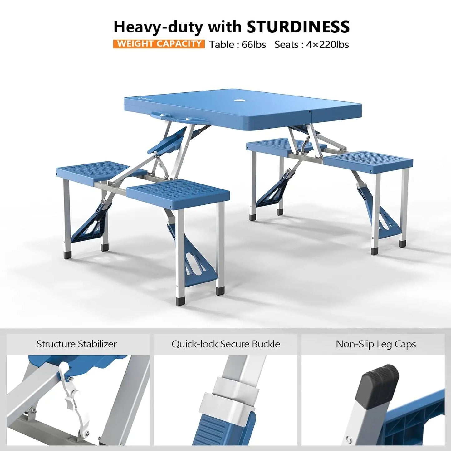 Aluminum Camping Picnic Table Set With Seats And Umbrella Hole