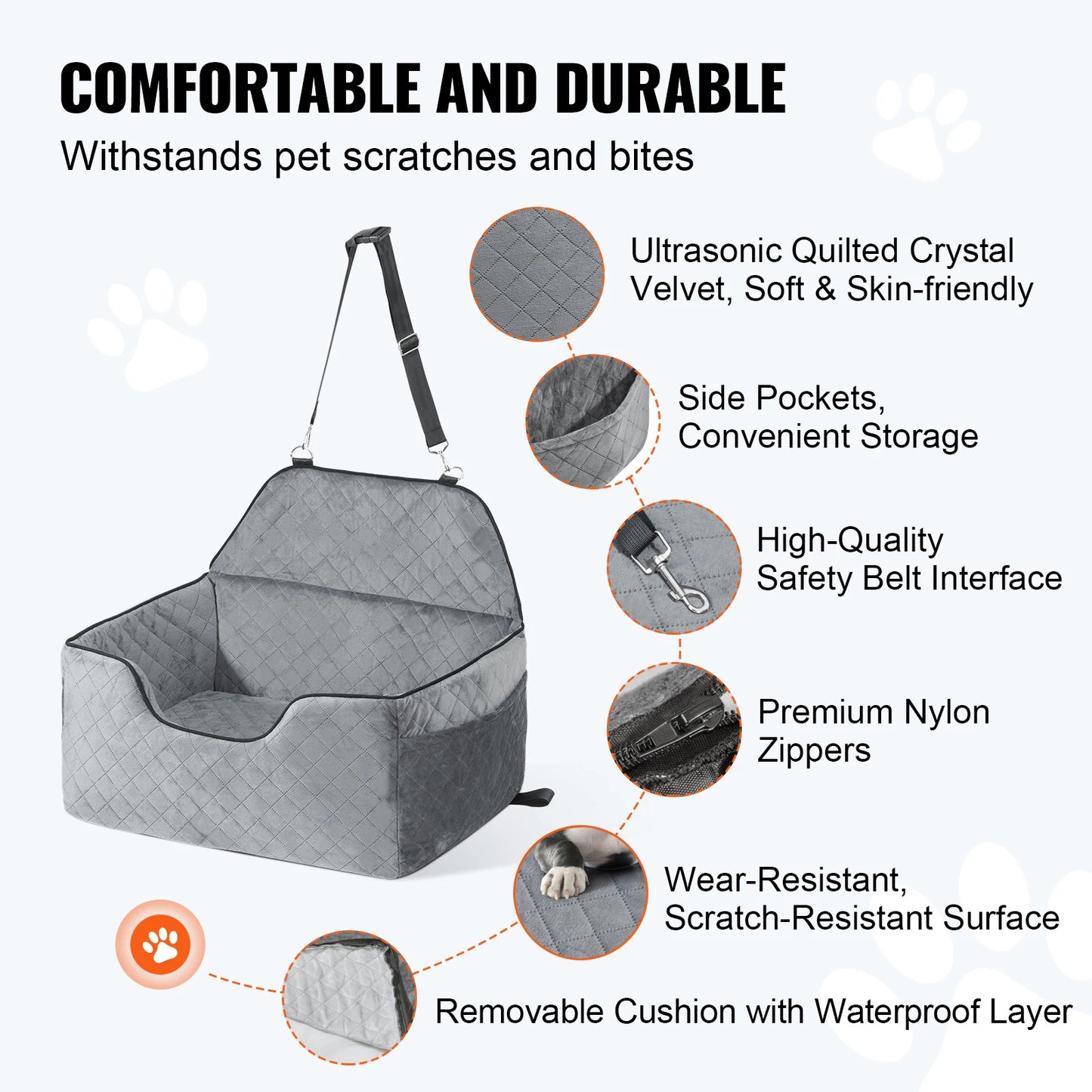 SucceBuy Dog Car Seat Dog Booster Seat for Car with A Storage Pocket Sponge Filling Car Bed for Medium Large Dog up to 55 lbs