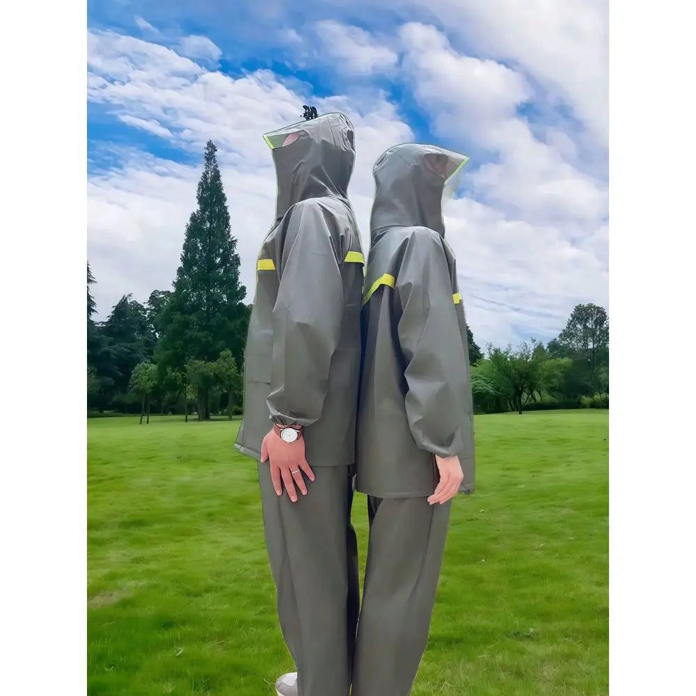 Thickened Hooded Rain Jacket And Pants Reflective Rainsuit For Men And Women, Back To School Supplies Insulation, Galentines, P