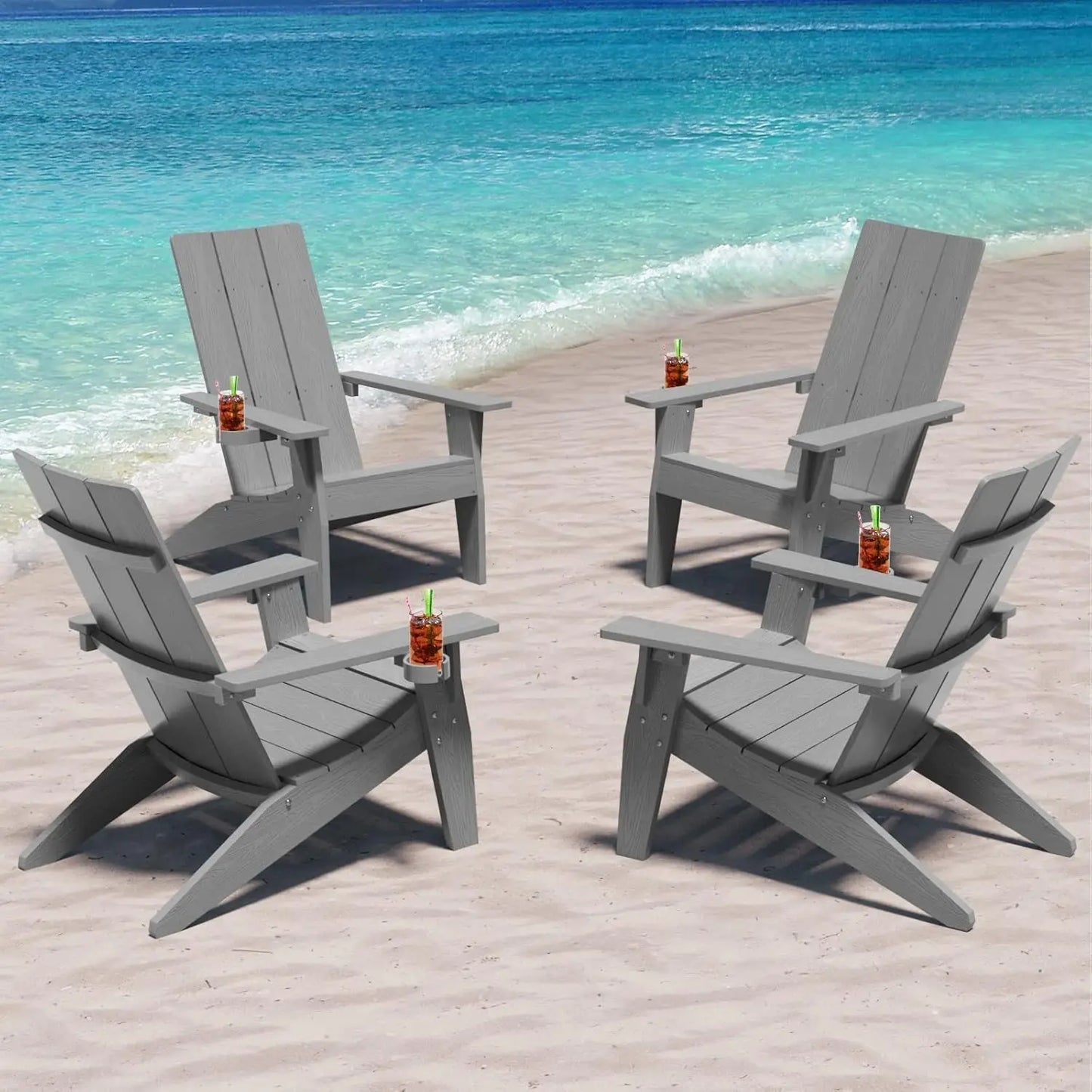 Modern Adirondack Chairs Set of 4 Weather Resistant with Cup Holder Oversize Plastic Fire Pit Chairs Plastic, Customized
