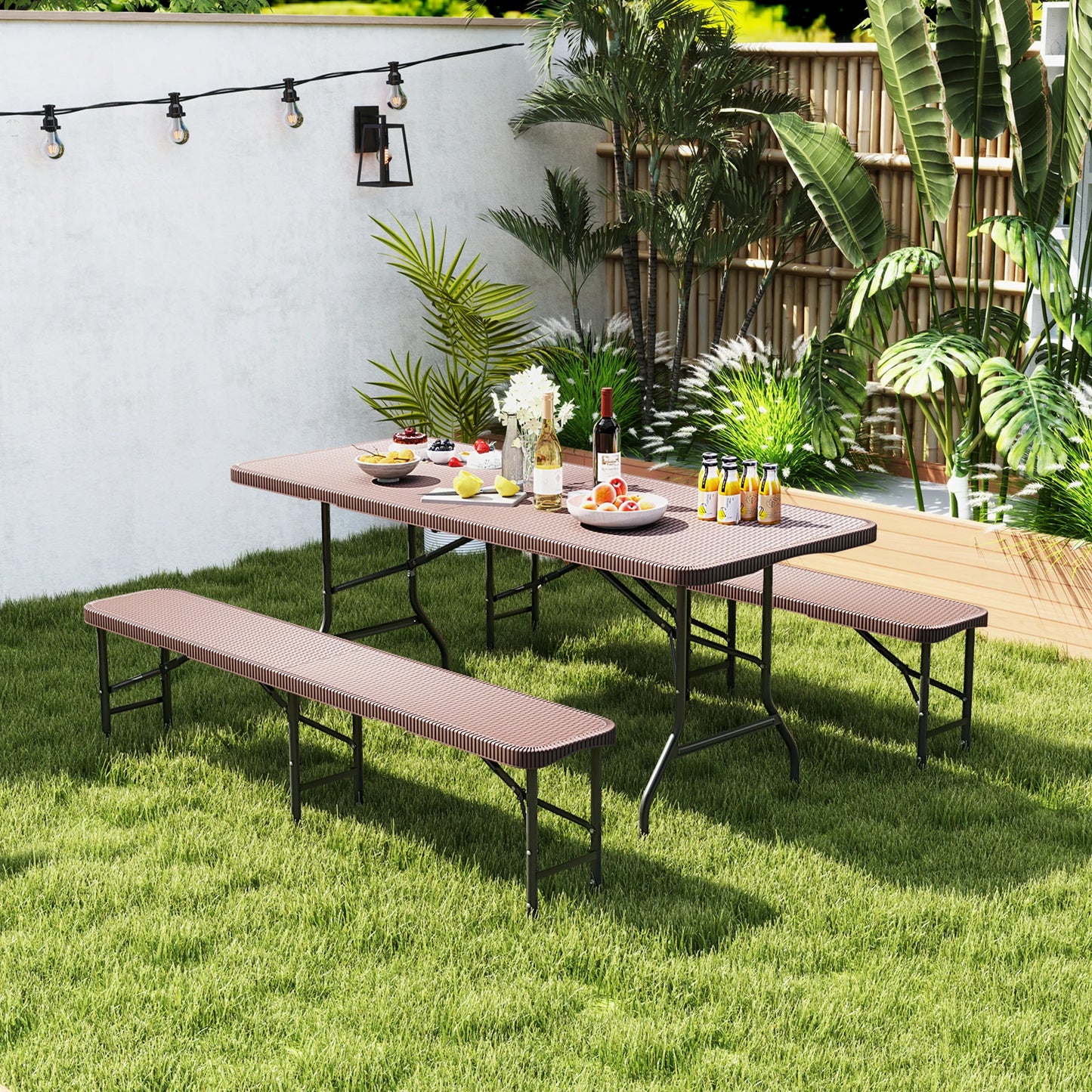 6 ft Plastic Folding Bench w/1320 LBS Capacity Handle & Lock For Outdoor Camping
