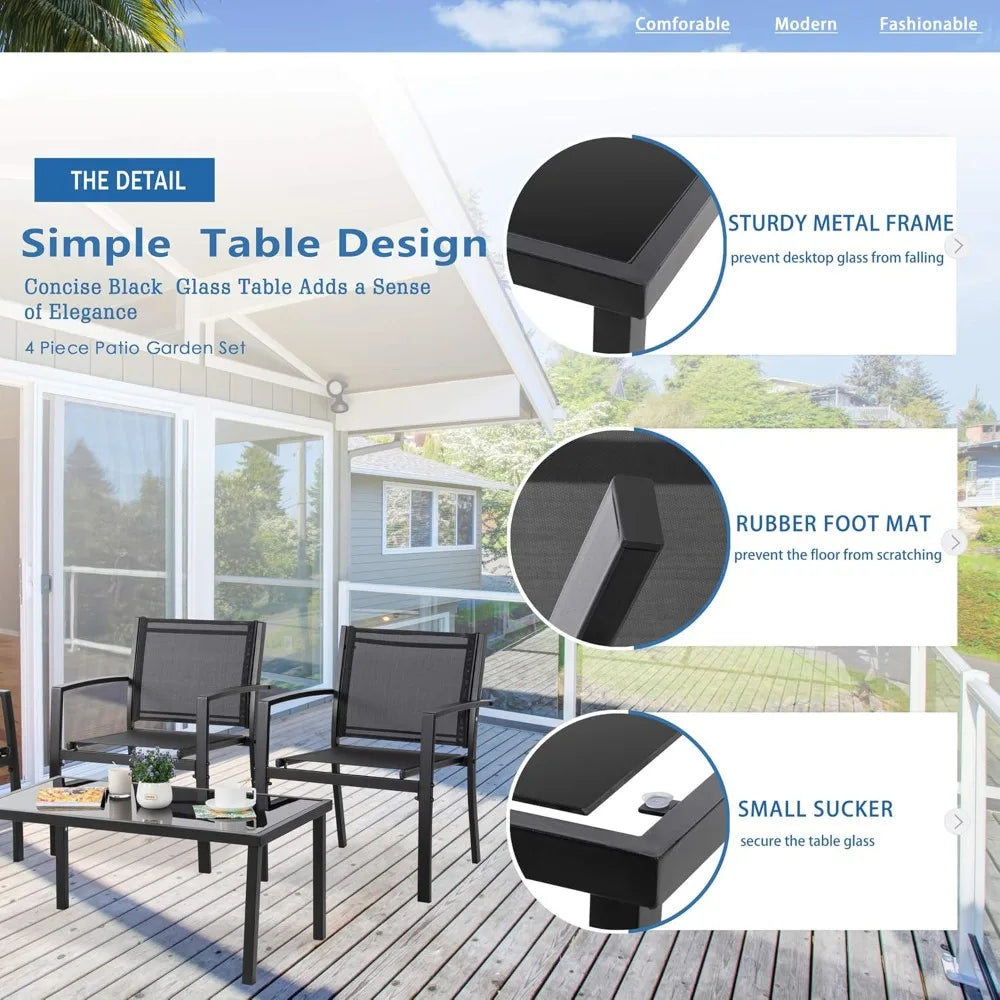 Outdoor Patio Furniture Set With Glass Coffee Table