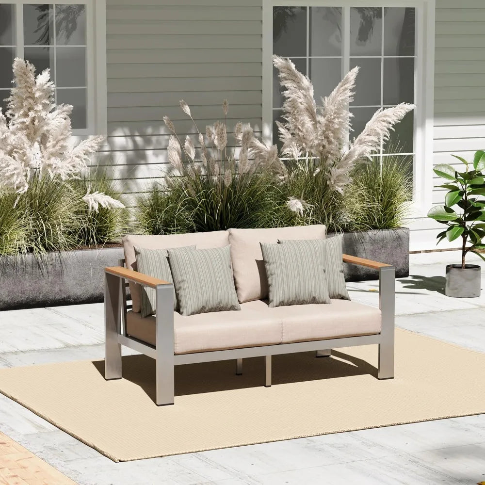 Aluminum Outdoor Patio Furniture Loveseat, All-Weather Outdoor Patio Sofa with Washable Thick Cushion, Patio Sofa, Customized