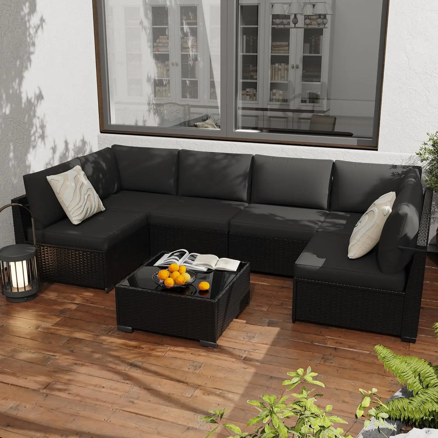 -Piece PE Rattan Outdoor Sectional Sofa, All-Weather Wicker Patio Conversation Set with Cushions & Coffee Table Gar