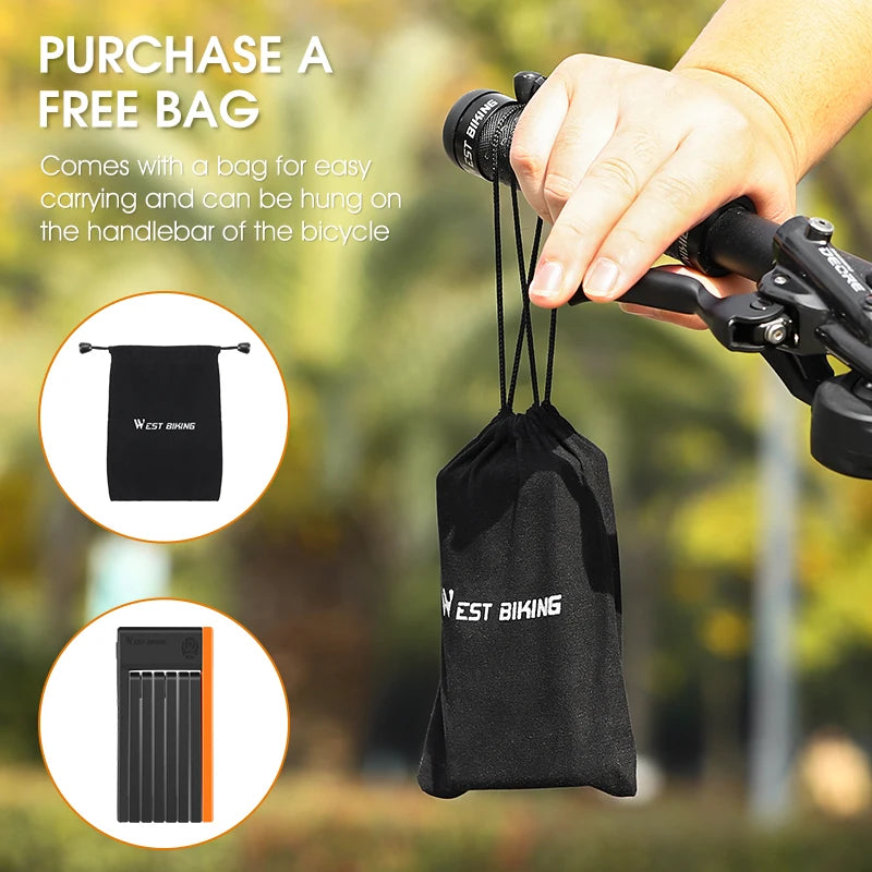 WEST BIKING Foldable Bicycle Lock Security Anti-theft Cycling Lock With 3 Keys Portable MTB Road Bike E-Bike Foldable Lock