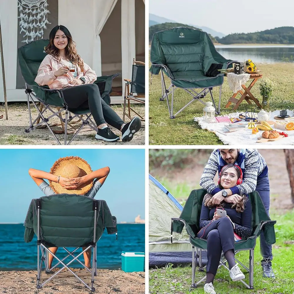 Extra-Large Padded Outdoor Camping Chair with Cooler, Cupholder, and Carry Bag
