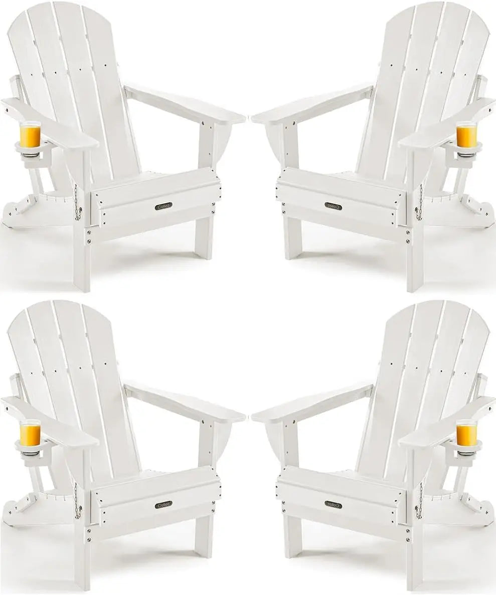 Weather Resistant Folding Adirondack Chair 4 Pack Plastic Fire Pit Lawn Chair with Cup Holder for Outdoor Patio, Custom